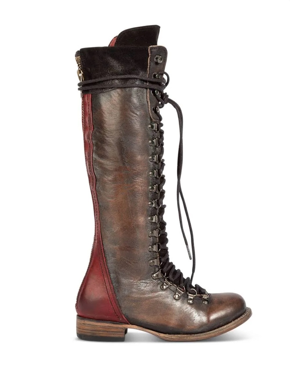 Freebird by Steven Raphael Black Lace-Up Knee Boots with Burgundy Lining - Picture 6 of 7